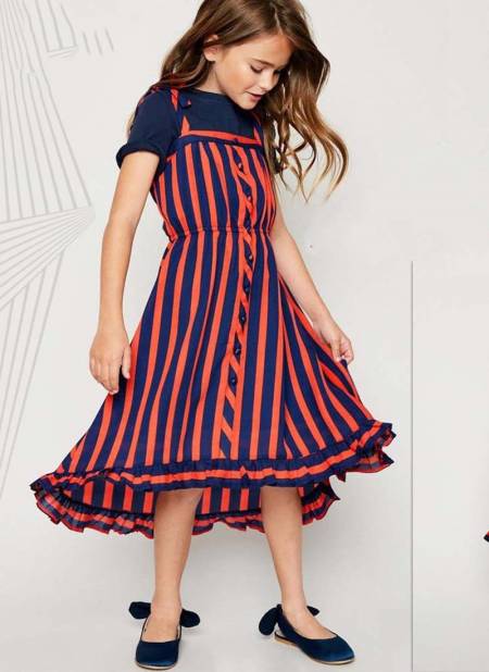 Orange And Blue Colour Fancy Wear Poli Rayon Digtal Printed Stylish Girls One Piece Kids Wear Collection Brightline-2